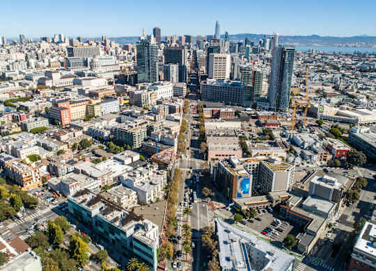 A cityscape with a mix of residential and commercial buildings.at The Rise, San Francisco, 94103  