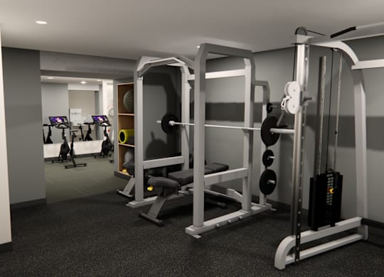Fitness center with weight training equipment and cardio area at Axis Seattle Apartments, Washington, 98109