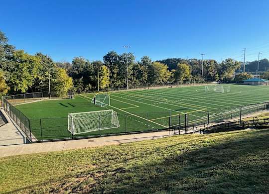 A soccer field with a goal post on the left side.at Waverly Manor Townhomes, Georgia, 30071