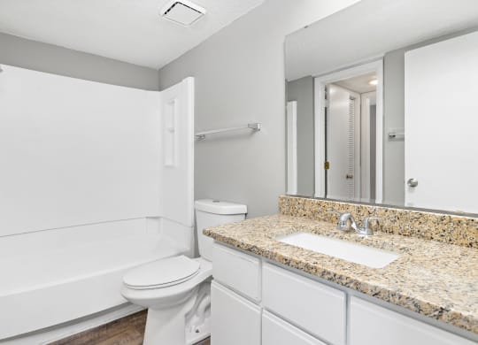 Bathroom with shower, toilet, and vanity at Eddingham in Lawrence, KS
