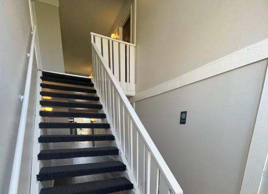 a view of the stairway from the bottom of the stairs