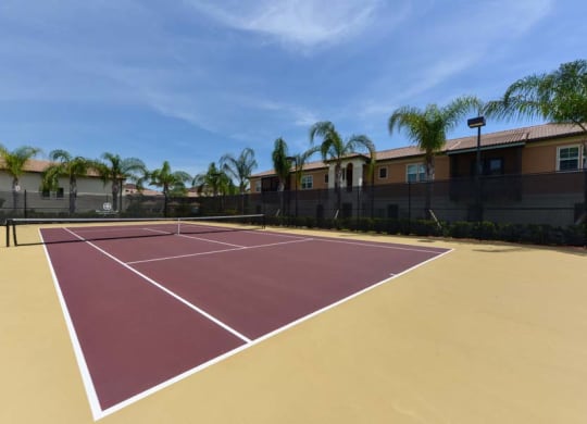 a tennis court with palm trees in the background  at Hacienda Club, Jacksonville, 32256