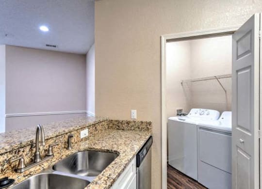 a kitchen with a sink and a washer and dryer  at Ocean Park, Florida