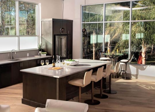 a kitchen with a large center island next to a window  at Luxor Club, Jacksonville, Florida