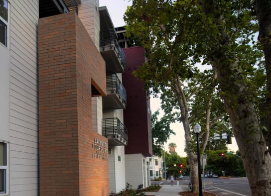 Exterior of Lavender from F Street, showing building side and sidewalk.