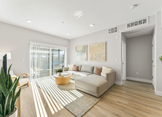a living room with a couch and a chair and a rug