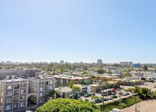 A view of a city from a high vantage point.