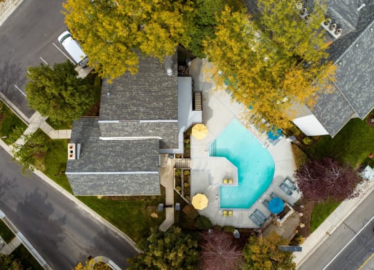 Clover Creek Apartments Overhead View of Pool Area