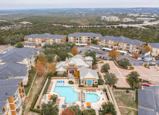 Hudson Miramont Apartments Aerial View of Pool Area and Community