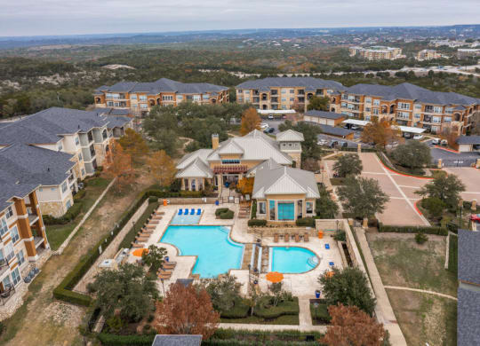 Hudson Miramont Apartments Aerial View of Pool Area and Community