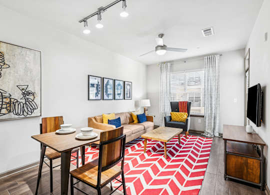 909 Flats Modern Apartments in Nashville, Tennessee Model Dining Area and Living Room