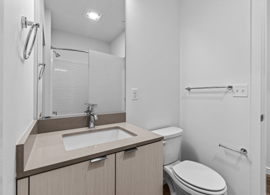 a bathroom with a sink toilet and a shower