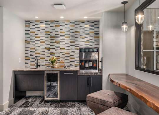 A coffee bar with seating