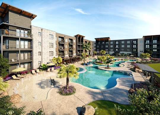 Aura High Pointe Apartments in Austin, Texas Exterior and Pool Rendering