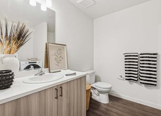 A bathroom with a white sink and toilet.