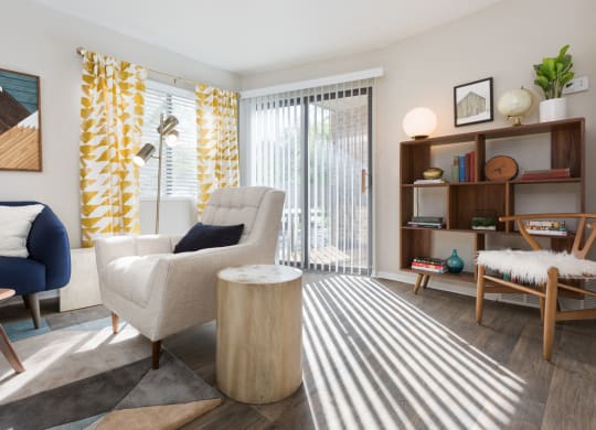 Clover Creek Apartments Model Living Room and Patio Door