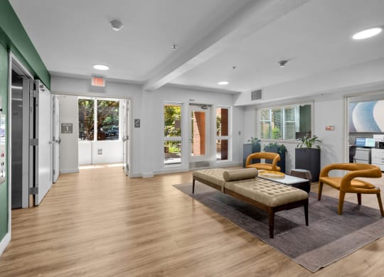 Resident community room/lounge at Collins Circle apartments in the Goose Hollow district in Portland, Oregon.