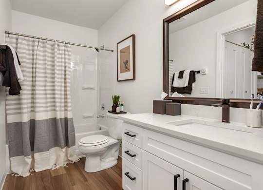A bathroom with a toilet, sink, and a mirror.