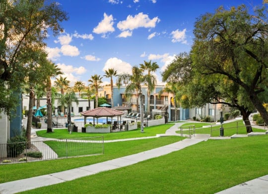 Domain 3201 Apartments Outdoor Walkways and Landscaping