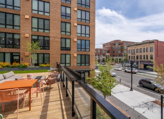 The Warren Apartments patio with view of street
