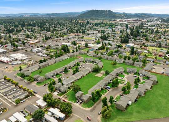 Evergreen Townhouses in Springfield, Oregon Aerial View of Property and Surrounding Area