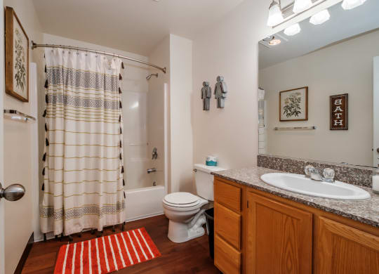 a bathroom with a shower toilet and sink