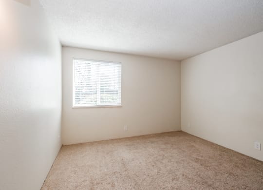 an empty bedroom with a window