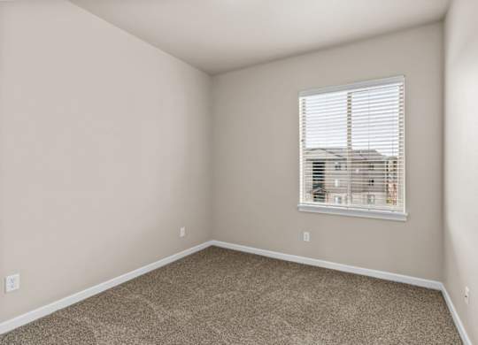A room with a window and carpeted floor.