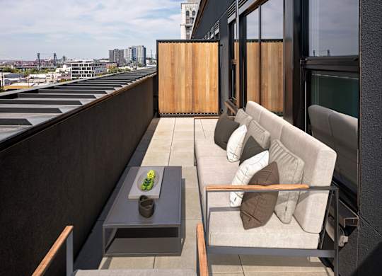 Spacious balcony with views Grand Belmont Apartments in Central Eastside Portland, Oregon.