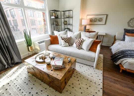 a living room with a couch and a coffee table
