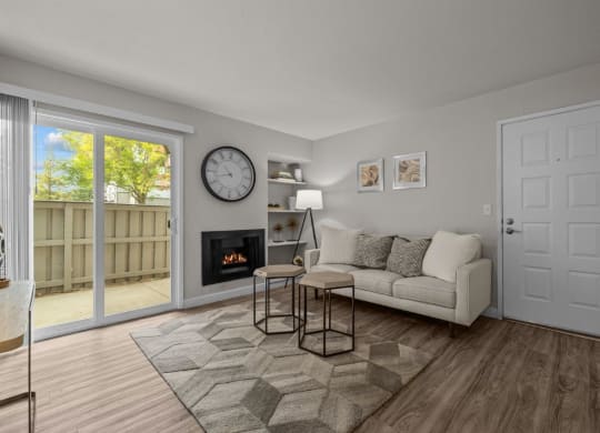 Hazel Ranch Apartments in Fair Oaks, California Model Living Room with Fireplace
