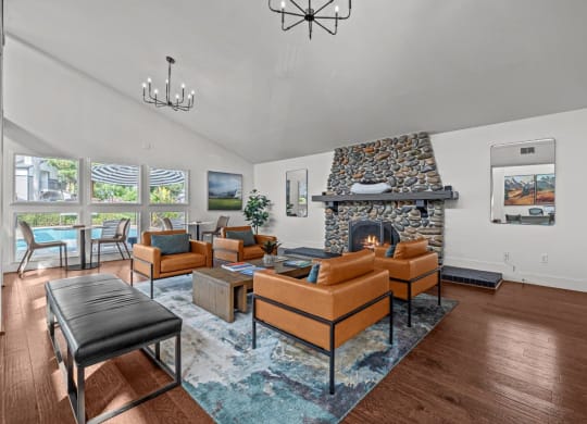 Hazel Ranch Apartments in Fair Oaks, California Clubhouse Lounge with Fireplace
