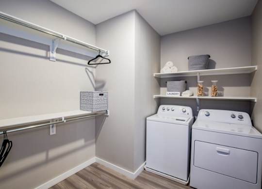 A laundry room with a washer and dryer.