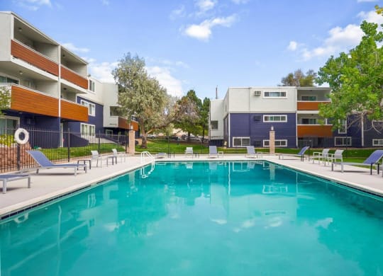 Hudson at Highline Apartments in Denver, Colorado Pool with Lounge Chairs