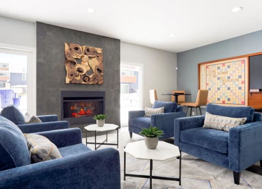 Hudson at Highline Apartments in Denver, Colorado Clubhouse Lounge with Fireplace