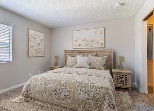1-Bedroom Apartments in Murrieta, CA - Waterstone at Murrieta - Spacious Bedroom With Plush Carpeting, Closet With Sliding Mirror, And A Window