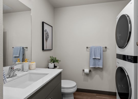 Bathroom with Washer and Dryer at Ironside Apartments, Washington