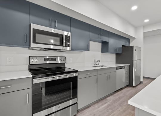 Kitchen with cabinets at Ironside Apartments, Washington, 99202