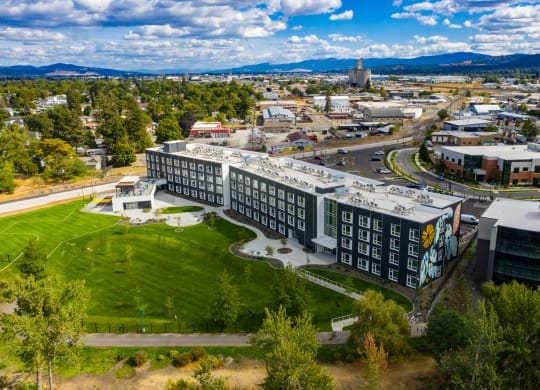 Aerial View of Ironside Apartments in Spokane, WA
