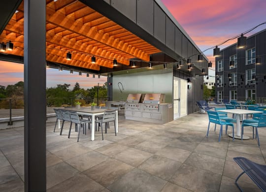 Ironside Apartments in Spokane, Washington Patio with BBQ's and Seating