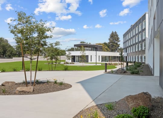 a view of the courtyard of a building at Ironside Apartments, Spokane , Washington