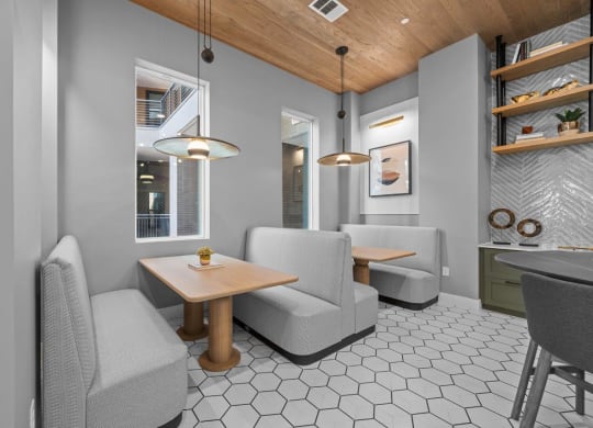 Clubhouse Kitchen with Seating at Lenox Burnet, Austin, TX