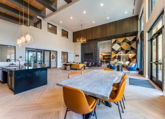 the dining room is open to the living room and kitchen