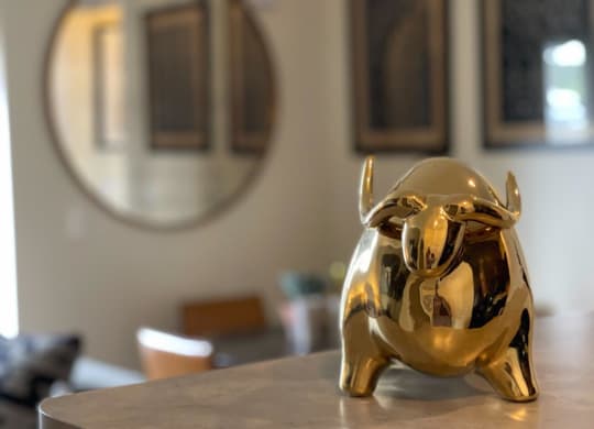 Gold Bull on Kitchen Counter