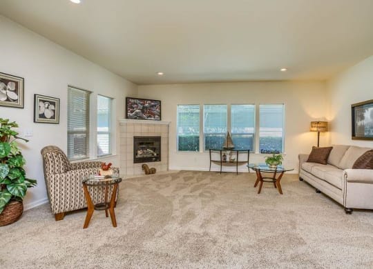Ridgewood Living Room with Carpet and Fireplace