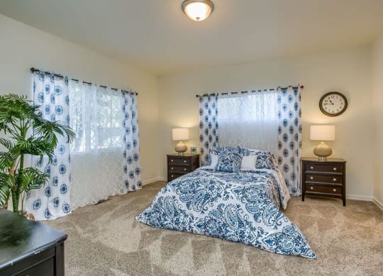 Ridgewood Bedroom with Carpet and Large Windows