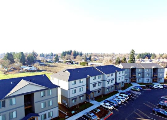 Fruitland Meadow Aerial View of Apartments and Parking Lot