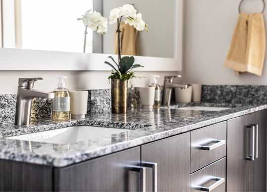 Close Up View of Bathroom Double Vanity