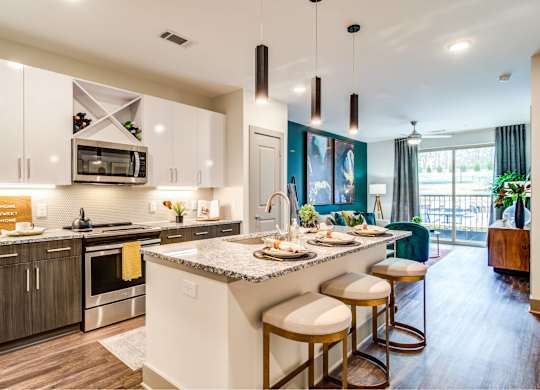 Skye Suwanee Town Center Apartments in Suwanee, Georgia Model Kitchen with Island