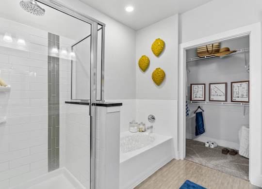 Axis at Watters Creek Apartments in Allen, Texas Model Bathroom with Attached Walk-In Closet